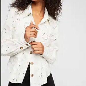 Romantic Tomboy Women Free People Up In The Clouds Eyelet Button down Wh…